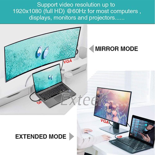 1.8M Displayport DP Male to VGA Male Cable HD 1080P High Speed Display Port Lead - Picture 5 of 15