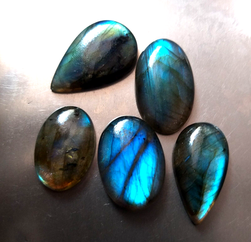 121 Carat Natural Multi Labradorite Mix Shape Loose Gemstone Cabochon 5 Pcs Lot - Picture 1 of 7