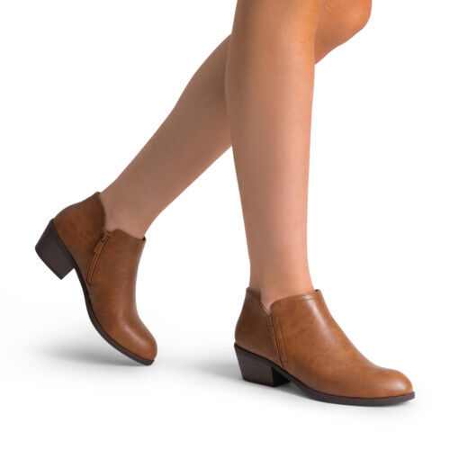 Women Low Chunky Heel Almond Toe Zip Up Classic Ankle Boots - Picture 17 of 22