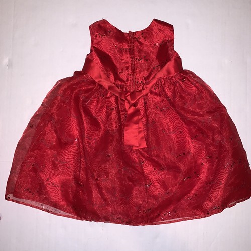 Vestido de fiesta de Navidad rojo vintage raro Too 2T para niñas sin mangas lazo lentejuelas - Imagen 9 de 11