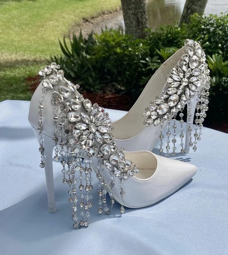 Silver Rhinestone Shoe Clips - Picture 2 of 4