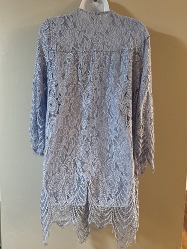 Miami Womens Kimono Sz M Light Blue Floral Lace Feminine Sheer - Picture 18 of 18