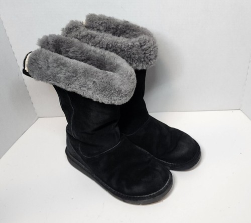 UGG Australia Sz 8 Knightsbridge Tall Zip Boots Womens Black Leather Sheepskin - Picture 12 of 20