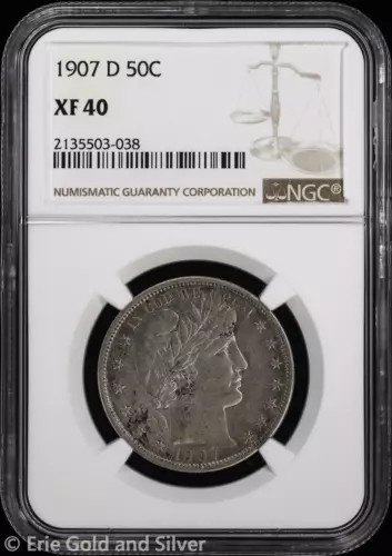 1907-D 50C Barber Half Dollar NGC XF 40