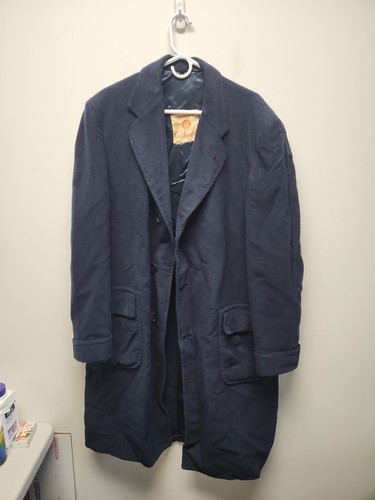 Townchester 100% Imported Cashmere Men's VINTAGE Trench Coat Royal Blue Lined  - Picture 1 of 15