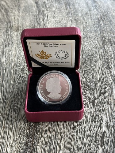 2014 Canada 1 oz Colorized Proof $20 Fine Silver Coin The Iconic Caribou - Picture 5 of 6