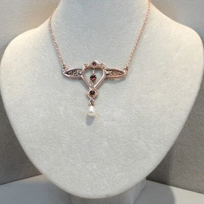 Granatschmuck Collier Granat Jugendstil Halskette Silber 925/- antik vergoldet - Bild 1 von 4