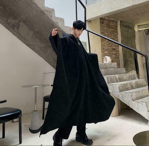 Hombres Moda Con Capucha Mezcla de Lana Pulóver Gran Tamaño Capa Abrigo Nuestra ropa Negro - Imagen 9 de 12
