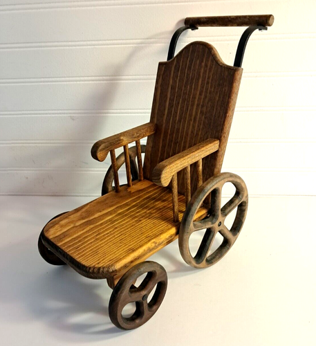 Vintage Wood Wheelchair Chair Doll Sized Furniture 11x7x11 inch - Picture 3 of 17
