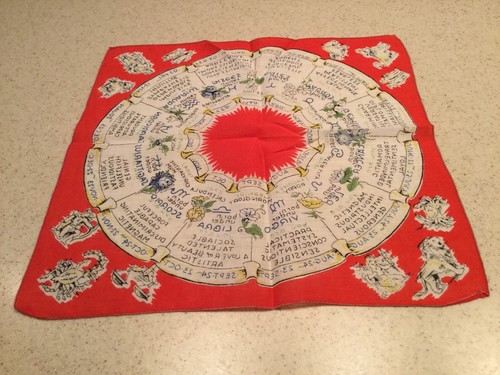Vintage Damen Taschentuch Taschentuch Sternzeichen Horoskop Geburtsstein Flwr unbenutzt SCHÖN - Bild 7 von 7