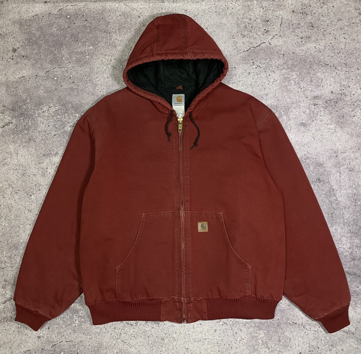 Carhartt アクティブジャケット J130 CRI 赤 Lサイズ Carhartt Vintage Canvas J130 CRI Crimson Red Hooded Detroit