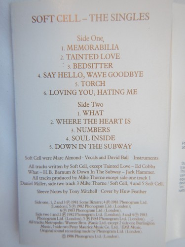 SOFT CELL - THE SINGLES - CASSETTE - Picture 2 of 6