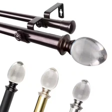 1" Dia Adjustable 66-120" Double Curtain Rod in Satin Nickel with Ellis Finials