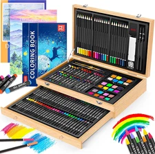 Art Supplies,  150-Pack Deluxe Wooden Art Set Crafts Drawing Painting Kit with 1