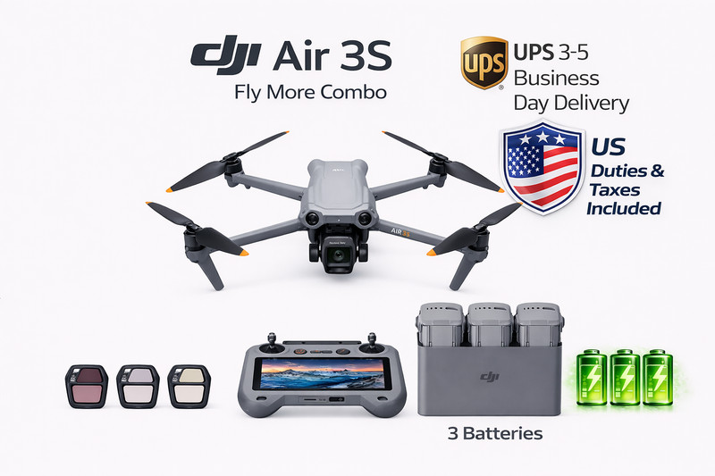 DJI Air 3S Fly More Combo, 3 Batteries (DJI RC 2), (US Duty Included)