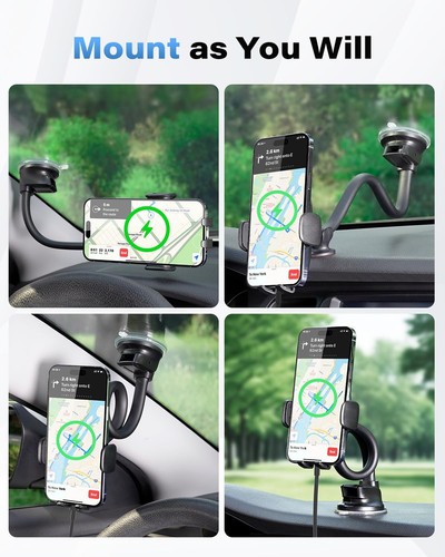 Solid Car Truck Phone Mount Wireless Charger Holder with 14-Inch Gooseneck Lo... - Imagen 5 de 7