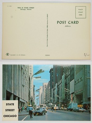 State Street Chicago IL Downtown Traffic Pedestrians L Train Chrome Postcard