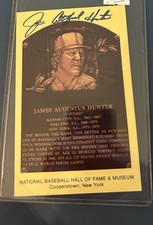 Jim Catfish Hunter Beckett Signed Gold Hall of Fame Plaque Postcard Autograph