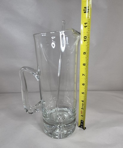 Krosno Poland Hand Blown 10.5" Glass Pitcher w/ Stirrer Clear Bubble Base - Picture 13 of 15