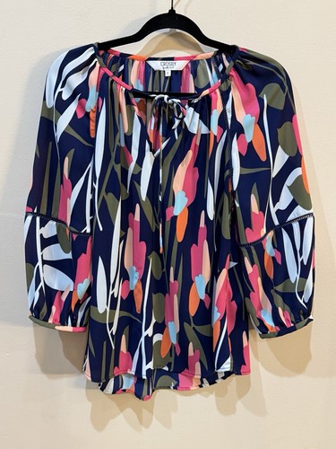 Crosby by Mollie Burch Damen Mod Blumenmuster Tie Neck Top Bluse Größe Small - Bild 2 von 11