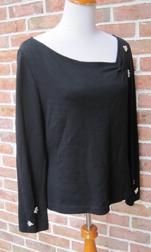 Suéter St John Noche Negro Pull Over Top Abeja Cristal Cuello Asimétrico Talla 8 - Imagen 4 de 7
