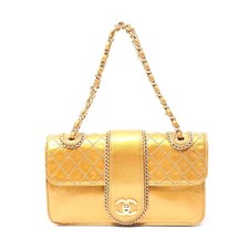 Chanel Patent Leather Shoulder Bag Women Gold One Size