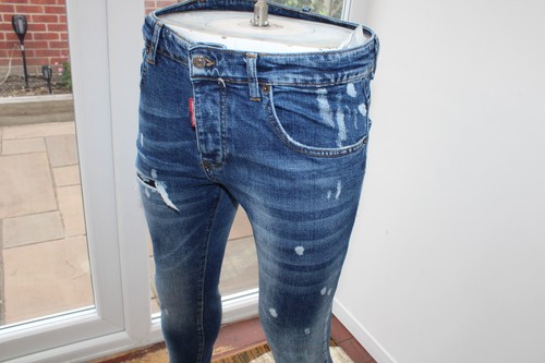 Mens Dsquared2 W32 L30 jeans Tapered Blue stretch Slim D2 32S Distressed - Picture 6 of 20