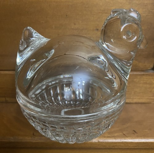Anchor Hocking Vogel auf einem Nest Klarglas Mini Huhn Schmuck Schale Schüssel markiert - Bild 1 von 6