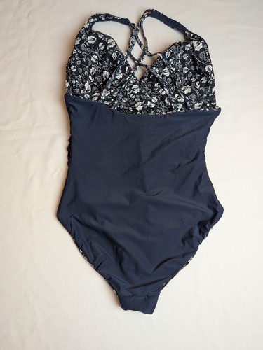 ¡Prístino! Traje De Baño Nip Tuck Azul Marino Y Blanco Talla 10 Reversible Una Pieza FLORAL - Imagen 5 de 5