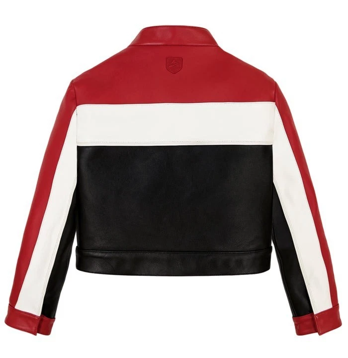 Chaqueta de motociclista Avirex roja y negra recortada Icon chaqueta de cuero de vaca real para mujer Foto 2 de 4