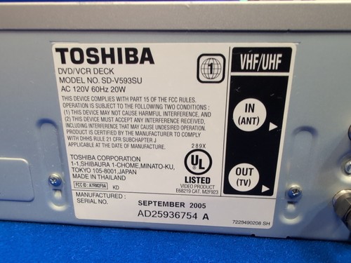 Toshiba DVD VCR Combo SD-V593SU Tested Works Front RCA Rear Components Optical - Picture 10 of 17