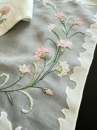Vintage Madeira Organdy Placemat Set for 7 Pink  Carnation  Floral  14 PC - Picture 18 of 19