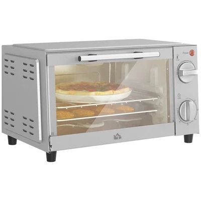 HOMCOM Mini Oven 9L Countertop Toaster Oven with Timer Control 750W Silver