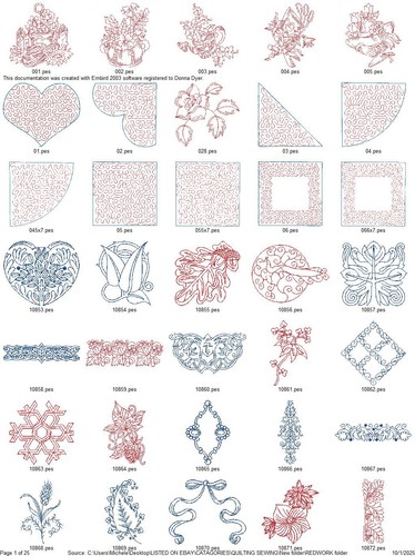 846 REDWORK AND QUILTING OUTLINES Embroidery Machine Design Pattern PES USB - Picture 7 of 13