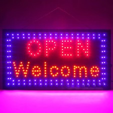 Large Bright Flashing LED OPEN WELCOME Shop Sign Neon Hang Display-Window Light