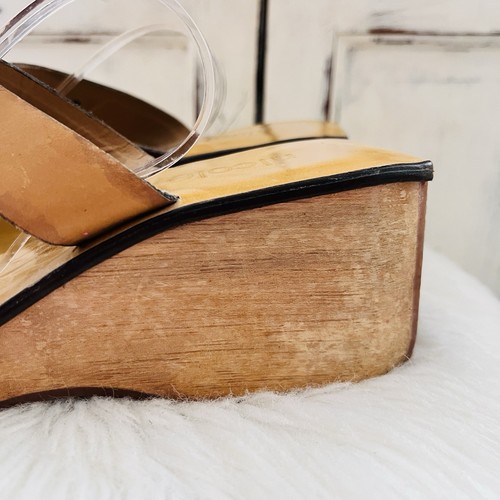 Vintage Nicole "Fallen" Brown Wooden 90s Y2K Wedge Platform Sandals Size 9 - Picture 4 of 8