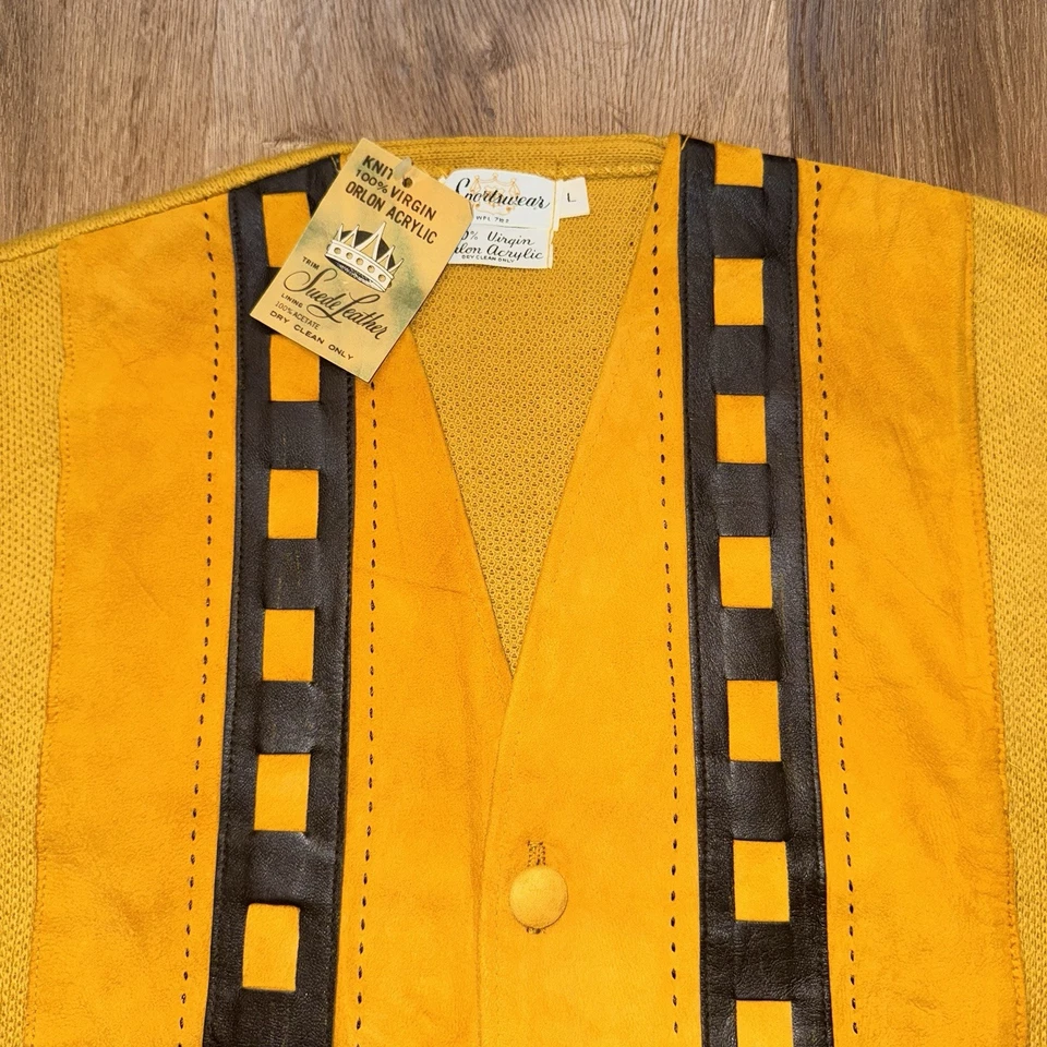 De Colección Años 50 60 Ropa Deportiva Suéter Para Hombres Cárdigan Cuero Gamuza MCM Mod Nuevo de Lote Antiguo Grande Foto 4 de 4