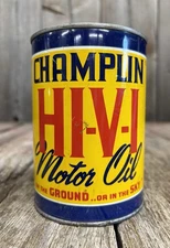 RARE Vintage 40s 1 Qt Champlin HI-V-I Motor Oil Tin Can Gas Station EMPTY