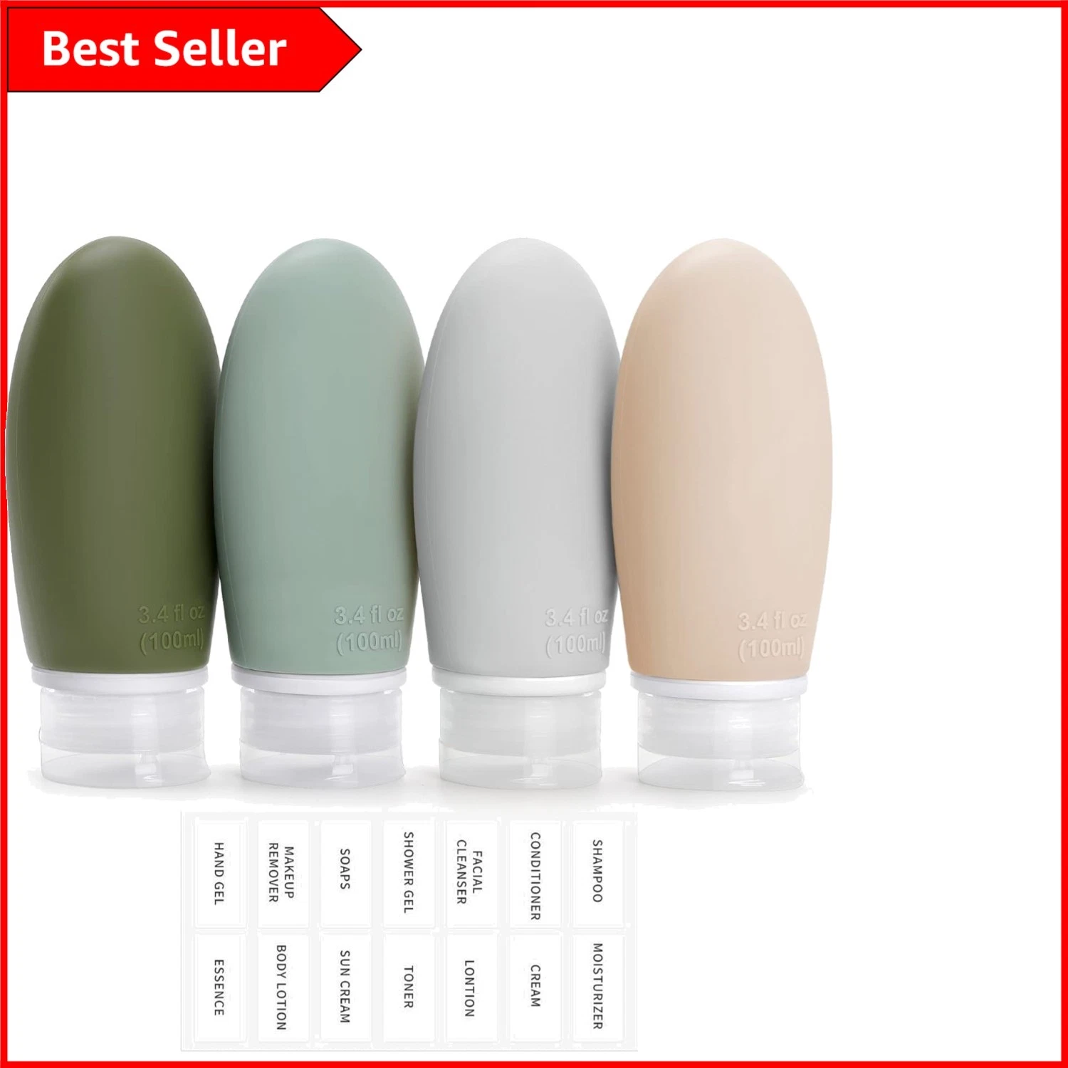 100ml Silicone Travel Bottles - 4 Pack Leak-Proof Containers for Safe Travel
