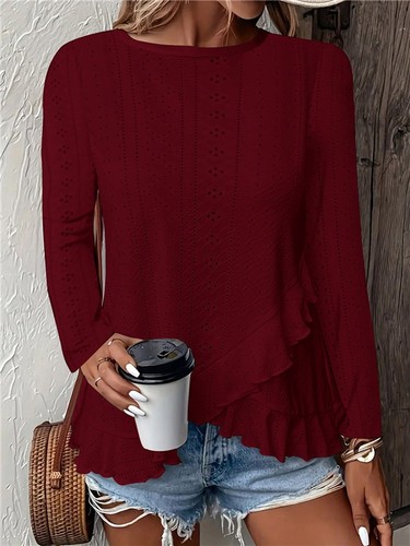 Women's Ruffle Hem Pullover Tops Shirts Summer Long Sleeve Blouse Tee Size 6-18 - Picture 5 of 14