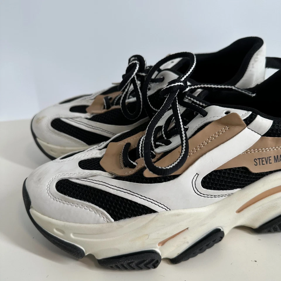 Steve Madden POSS03S1 Platform Lace-Up Sneakers Possession Shoes White Black 9M - Image 2 of 4