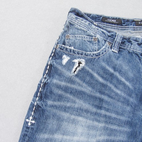 Affliction Men's 38 Reg Cooper Relaxed Boot Jeans Distressed Denim Blue 32" In - Picture 7 of 19