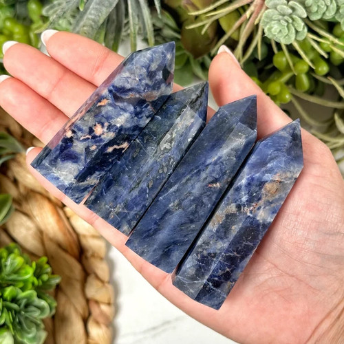 Natural Blue Sodalite Tower Obelisk Polished Crystal Wand Healing Home Decor 1PC - Picture 1 of 4
