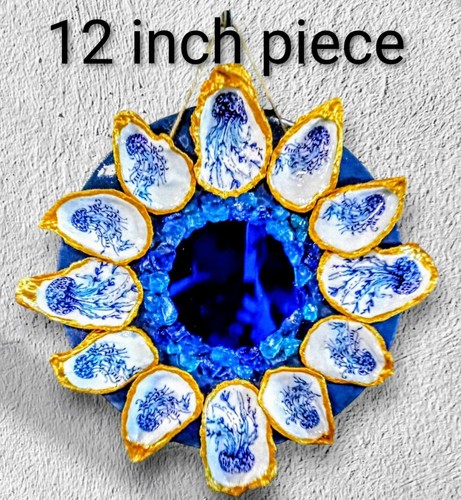 Coastal Mirror - Stunning Jellyfish - Handmade Oyster Shell Mirror Blue - Picture 2 of 2