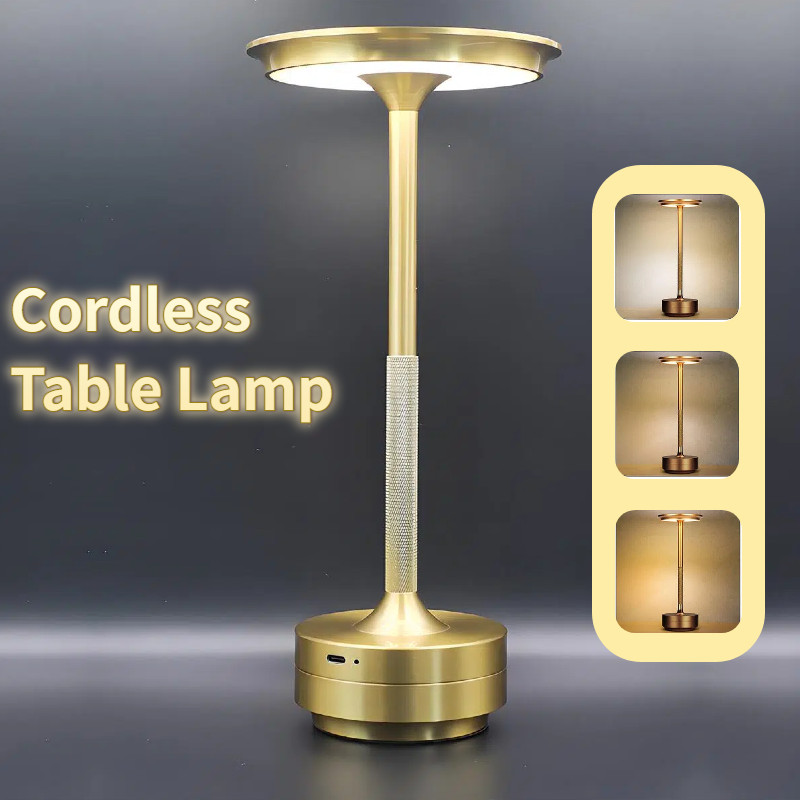Cordless Table Lamp Dimmable 3 Colors Desk Lamp Rechargeable LED Night Light-