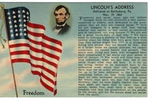 American Flag-Lincoln's 1863 Gettysburg Speech-Vintage Linen Patriotic Postcard