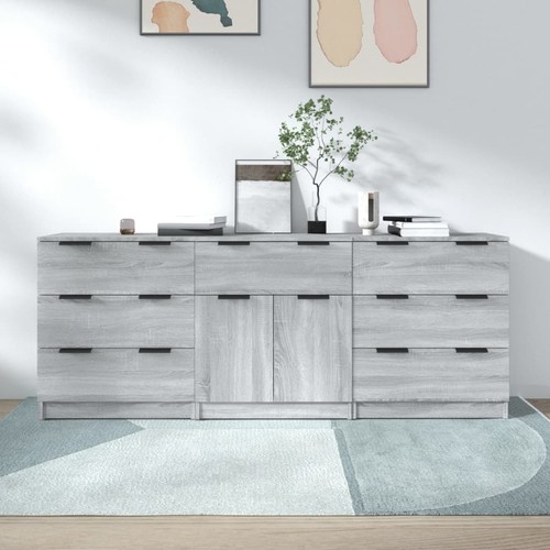 Sideboards 3 Piece Engineered Wood Home Storage Cabinet Multi Colours vidaXL - Picture 6 of 63
