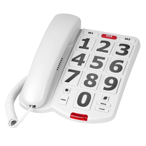 Duży telefon przewodowy z kluczem, regulowany dźwięk dzwonka i głośność słuchawek, ...