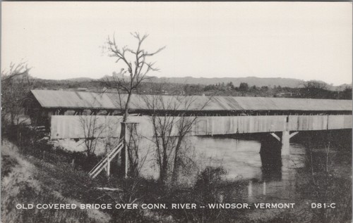 Alte überdachte Brücke über Conn River Windsor Vermont Vintage RPPC Postkarte - Bild 1 von 2