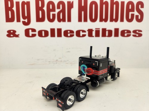 1/64 DCP Black W/Red/Silver Graphics 389 Peterbilt 63" Flattop Sleeper Tractor - Picture 4 of 11